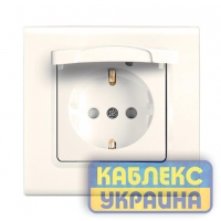 Розетка 1-на з заземленням, з шторками та кришкою Linnera Крем