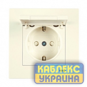 Розетка з заземленням з кришкою Карре крем