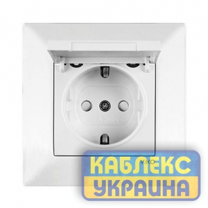 Розетка з заземленням, з шторками і кришкою Мерідіан