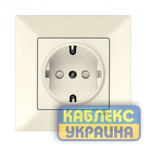 Розетка з заземленням, з шторками та кришкою Мерідіан крем