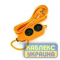 Подовжувач 2 гнізда, двостороння колодка без з/к, помаранчева, ударостійка, 2 метри