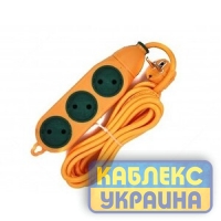 Подовжувач 3 гнізда, двостороння колодка без з/к, помаранчева, ударостійка, 2 метри