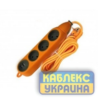 Подовжувач 3 гнізда, двостороння колодка без з/к, з USB, помаранчева, ударостійка, 2 метри