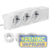 Розетка 3-кратна з з/к з розворотом на 90град. монтаж на DIN-рейку та плиту