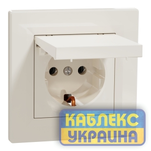 Розетка із заземленням та кришкою Asfora крем (10 шт.)