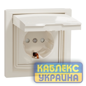 Розетка с з/к с защ/шт., крышка, IP44, Asfora крем