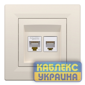 Розетка комп'ютерна RJ45 кат. 5E і телефонна розетка RJ12 крем Asfora