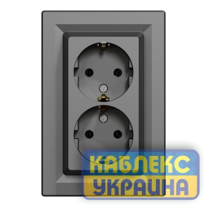 Розетка 2-га із заземленням Asfora Антрацит
